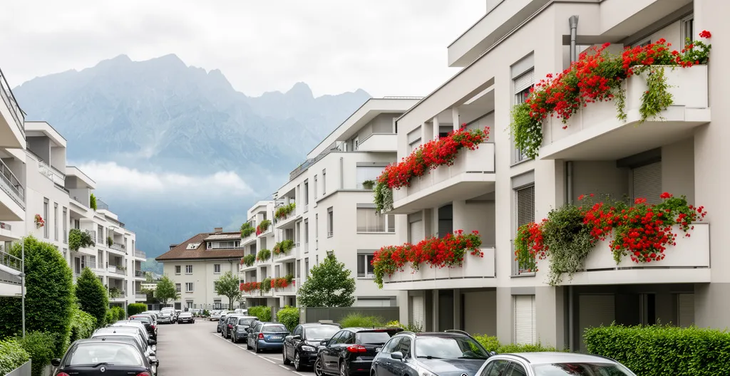 Quartier résidentiel typique de Bulle avec immeubles modernes