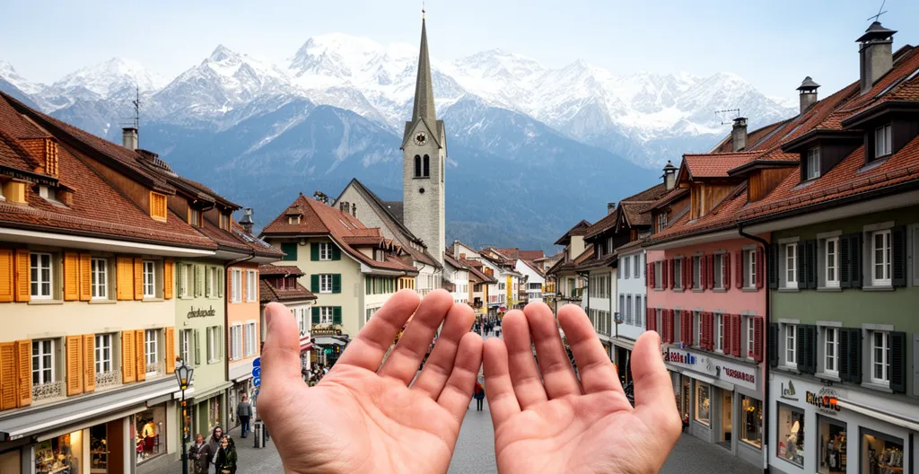 Vue panoramique de Bulle avec montagnes gruériennes en arrière-plan